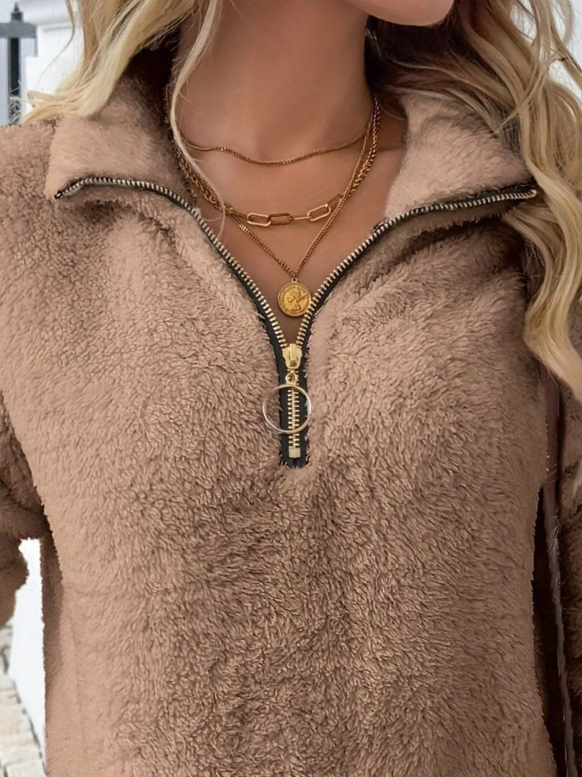 Persephone | Fuzzy Half-Zip Sweater with Kangaroo Pocket for Women