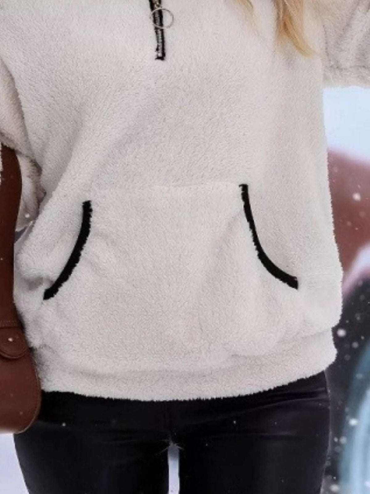 Persephone | Fuzzy Half-Zip Sweater with Kangaroo Pocket for Women