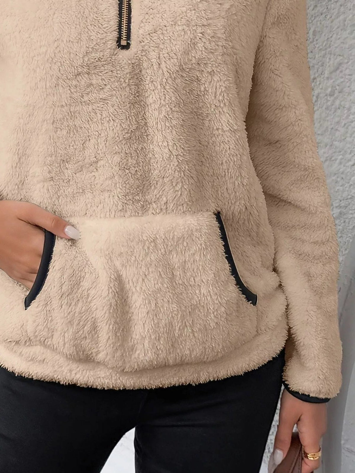 Persephone | Fuzzy Half-Zip Sweater with Kangaroo Pocket for Women