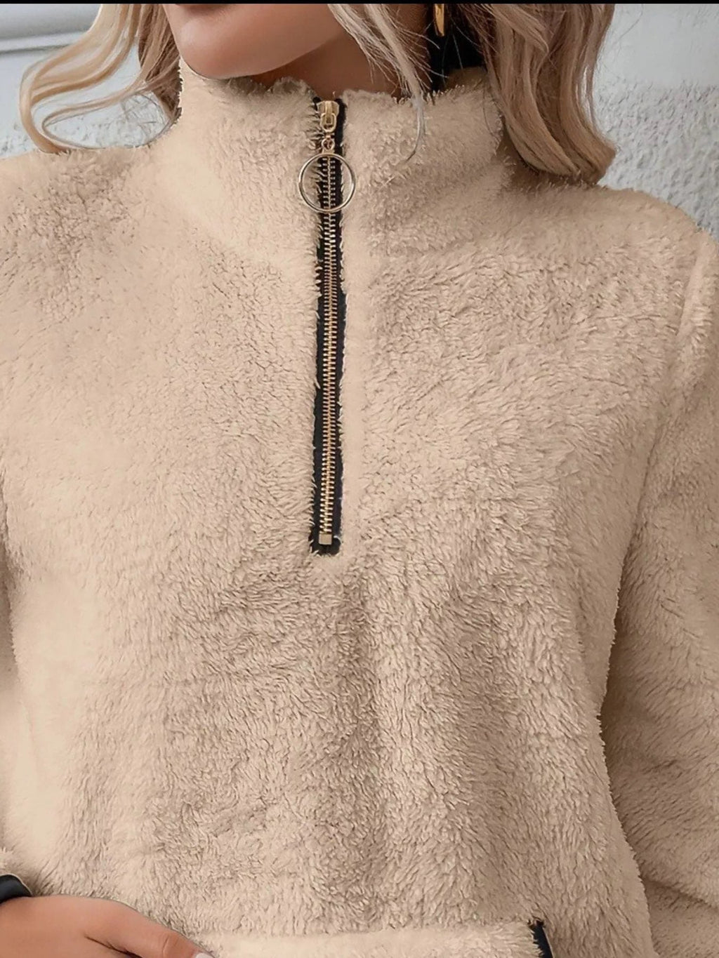 Persephone | Fuzzy Half-Zip Sweater with Kangaroo Pocket for Women