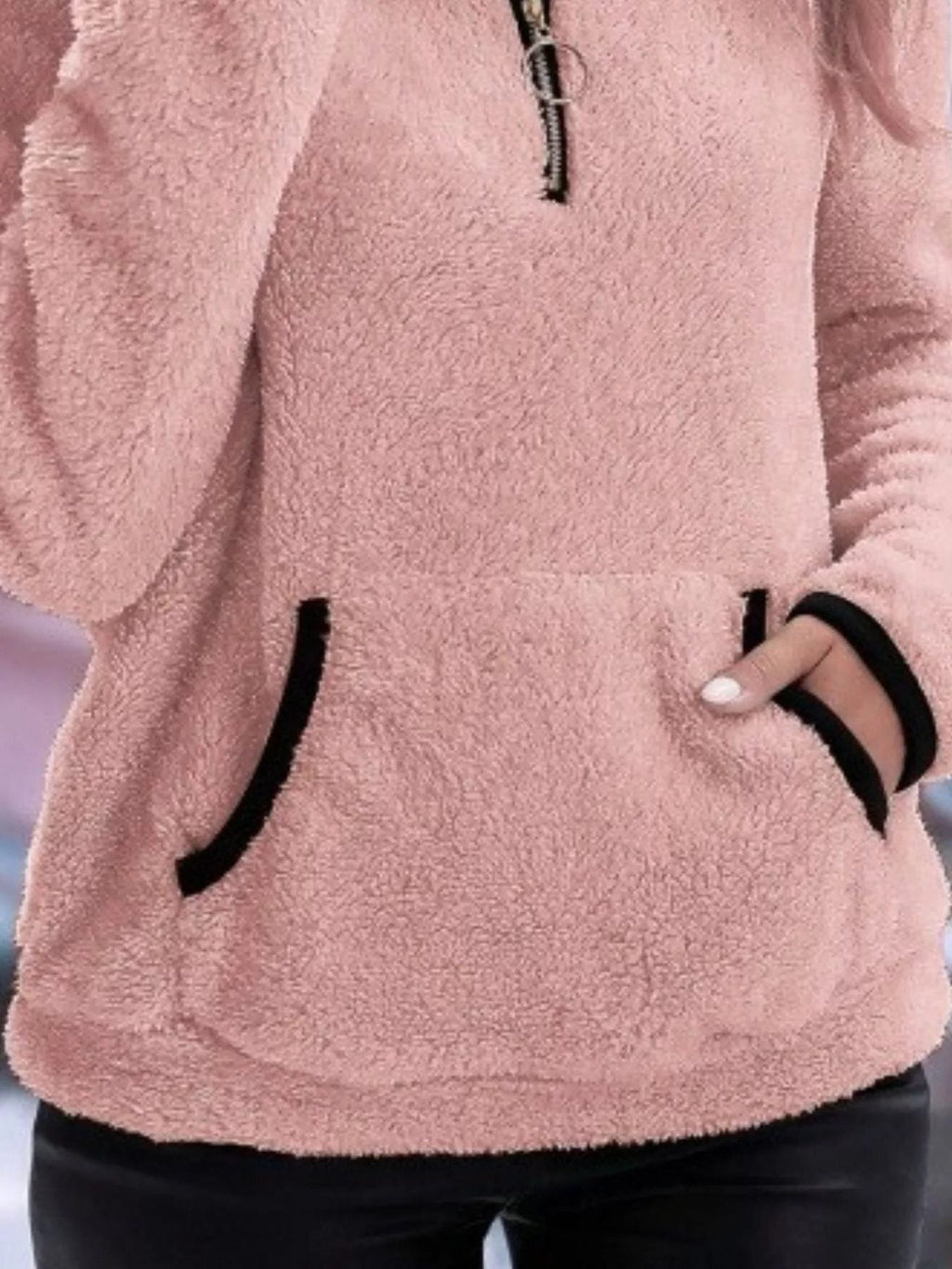 Persephone | Fuzzy Half-Zip Sweater with Kangaroo Pocket for Women