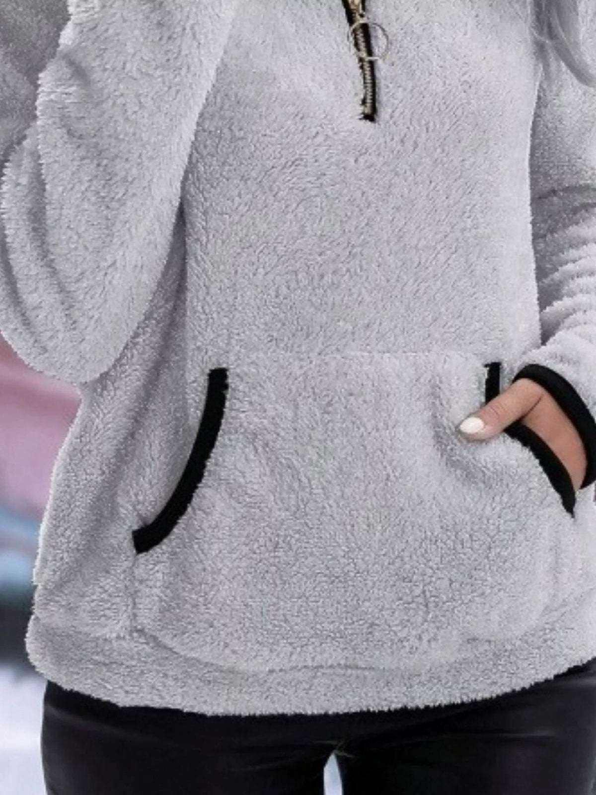 Persephone | Fuzzy Half-Zip Sweater with Kangaroo Pocket for Women