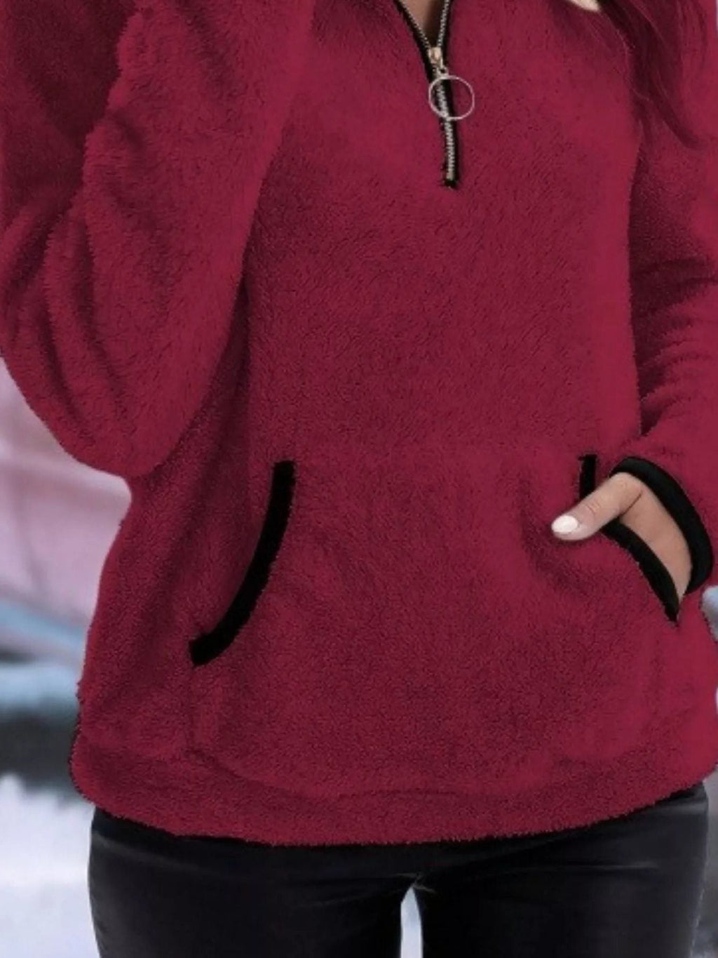 Persephone | Fuzzy Half-Zip Sweater with Kangaroo Pocket for Women