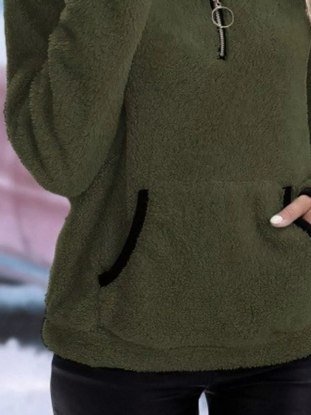 Persephone | Fuzzy Half-Zip Sweater with Kangaroo Pocket for Women