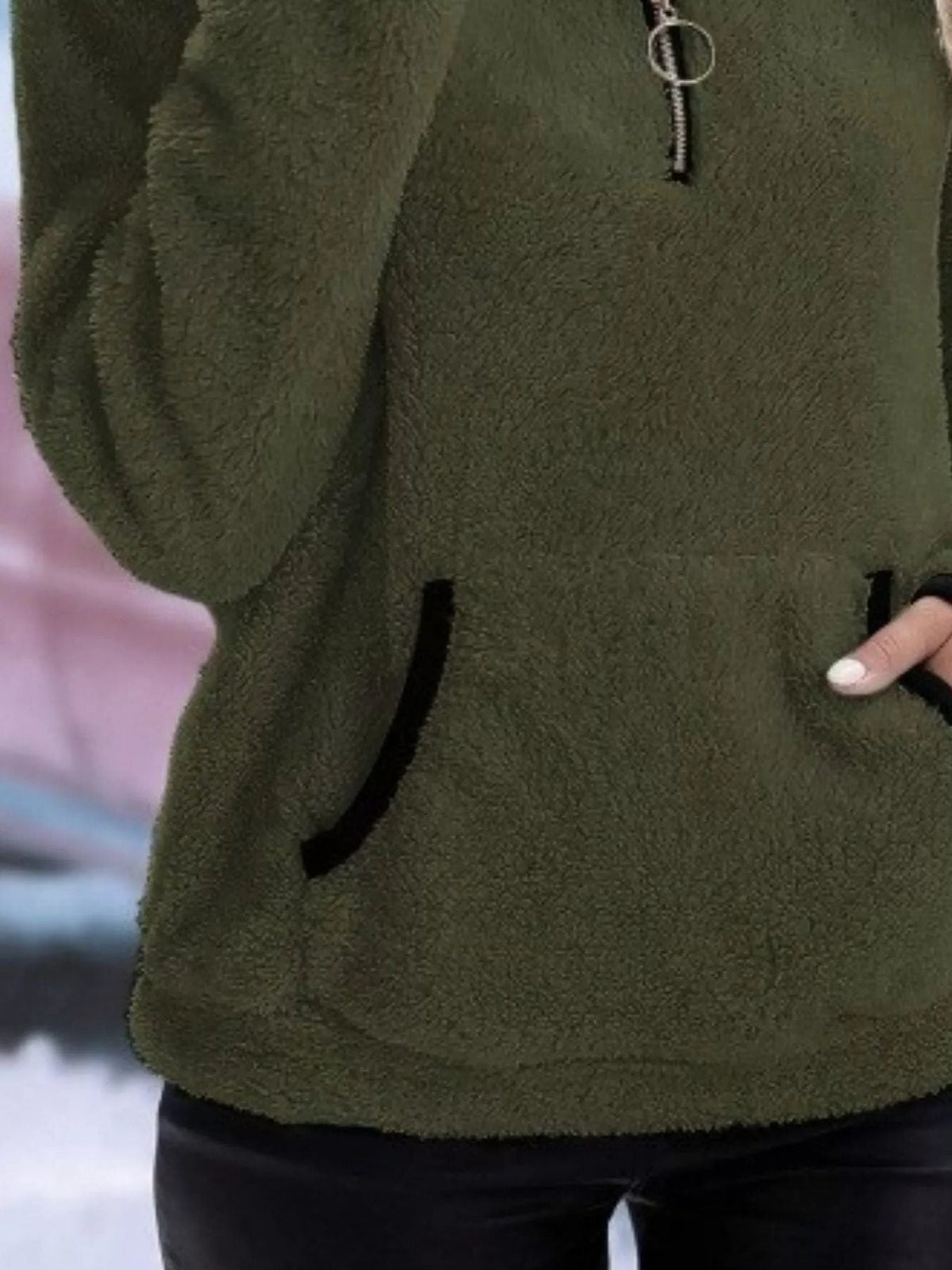 Persephone | Fuzzy Half-Zip Sweater with Kangaroo Pocket for Women