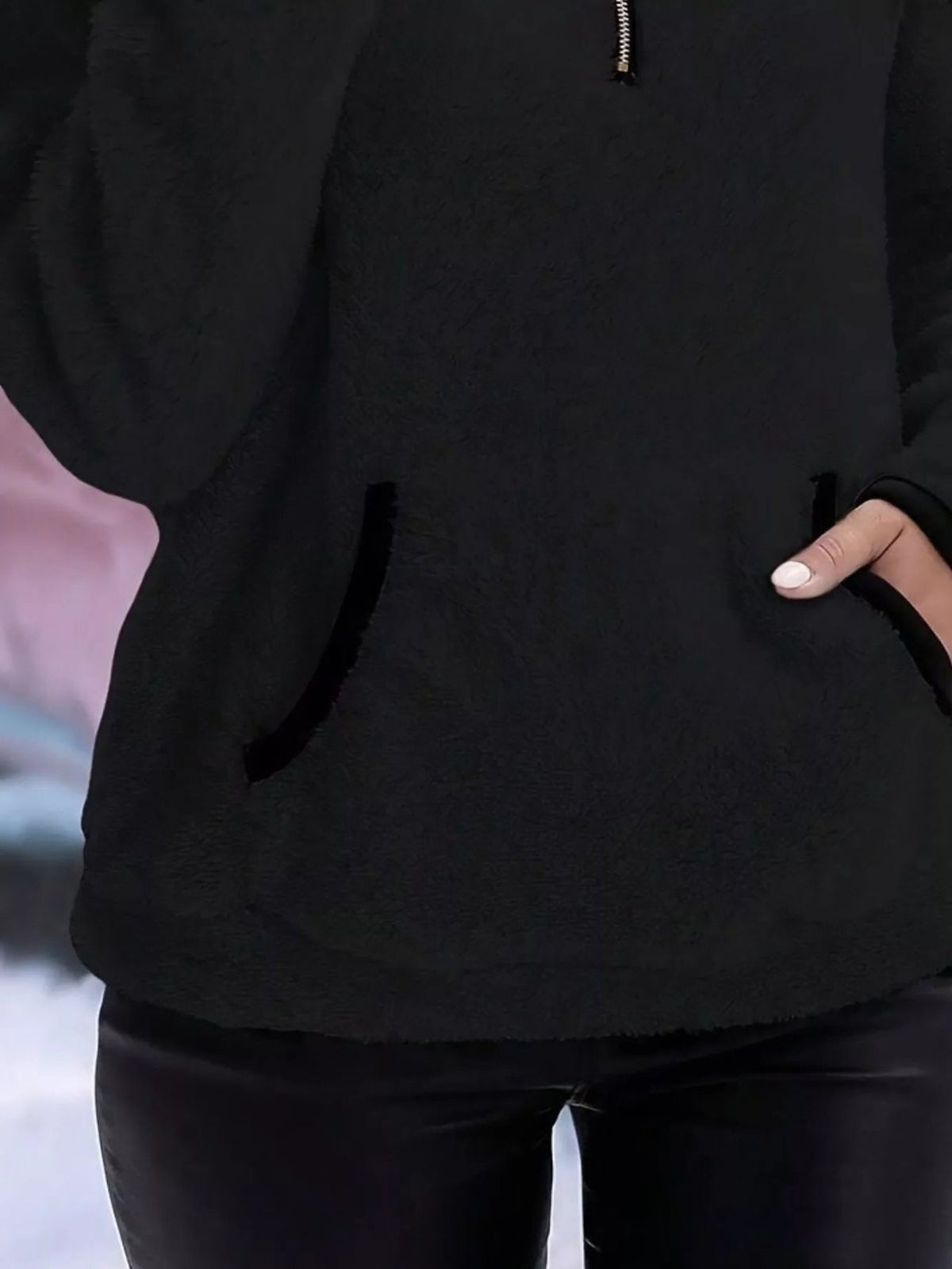 Persephone | Fuzzy Half-Zip Sweater with Kangaroo Pocket for Women