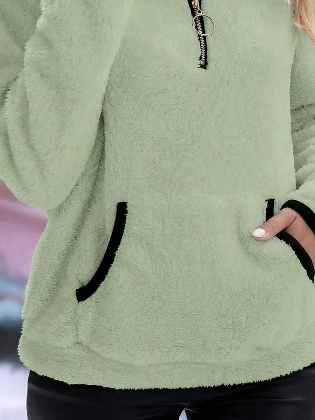Persephone | Fuzzy Half-Zip Sweater with Kangaroo Pocket for Women