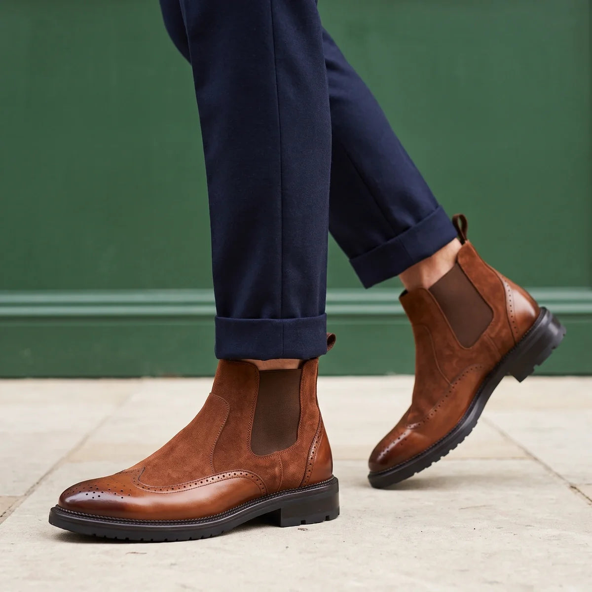 Pierre Genuine Suede Brogue Chelsea Boots