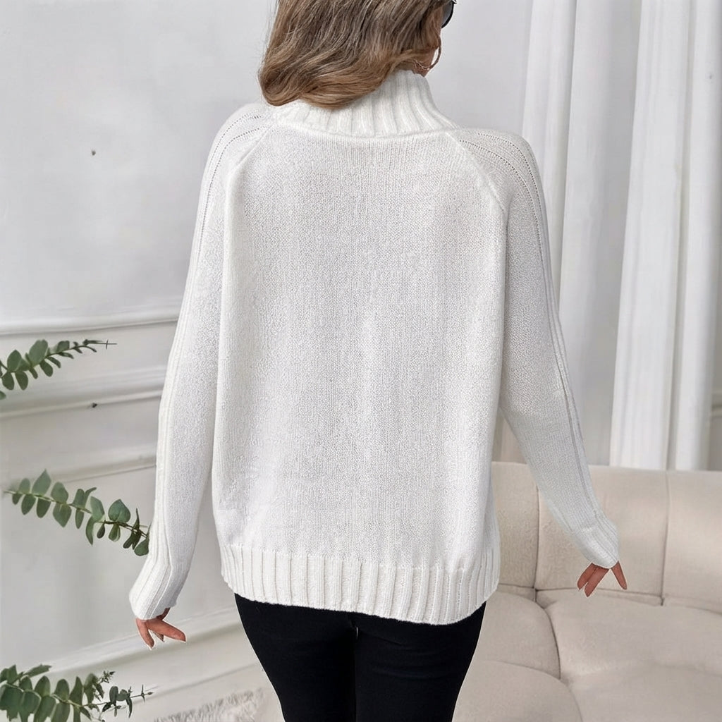 Women's Turtleneck Sweater Ribbed Sleeves Relaxed Fit