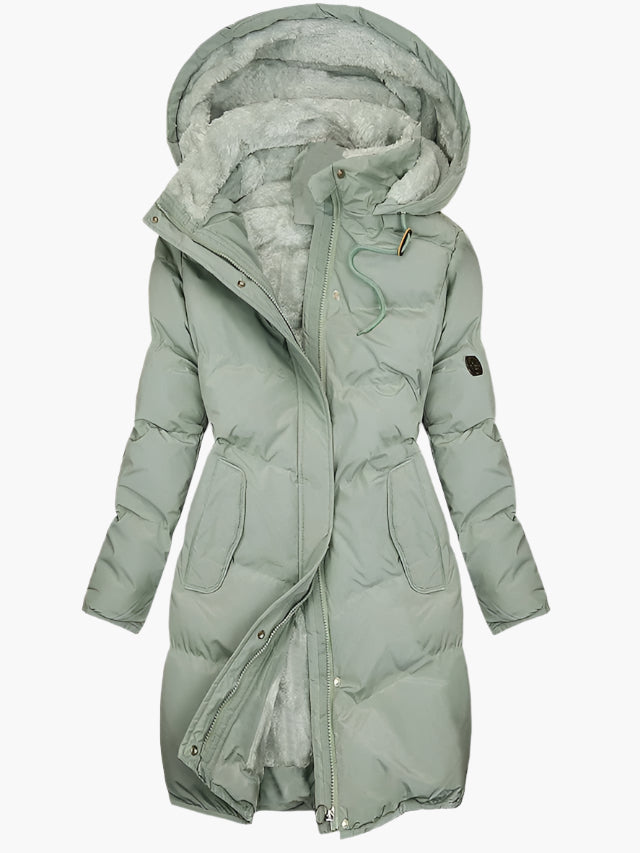 Women's Long Hooded Puffer Coat, Plush Lining
