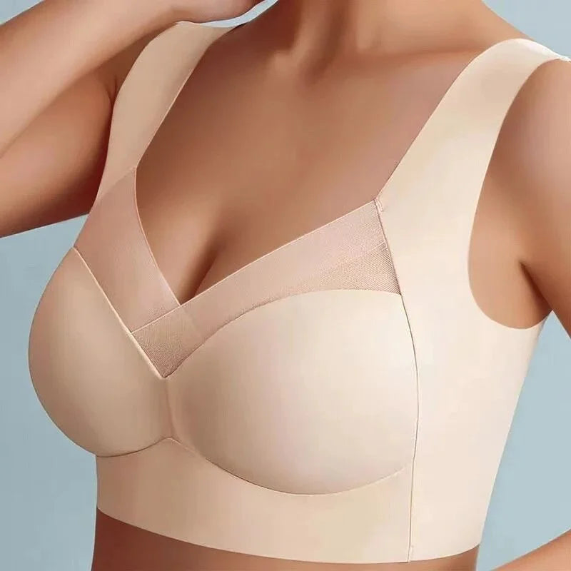 Plus size wireless bra v-neck molded cup pull-on design