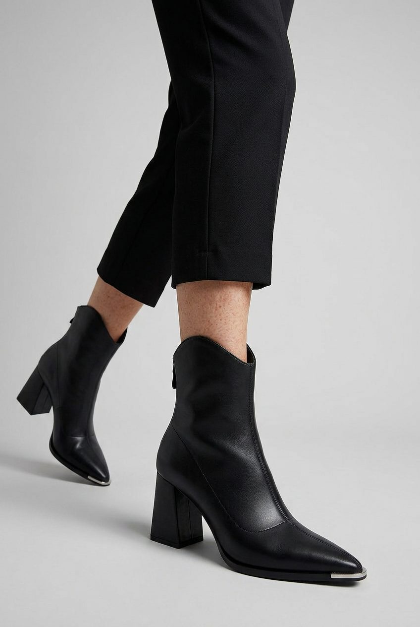 Bethany | Block Heel Ankle Boots with Pointed Toe and Side Zip for Women