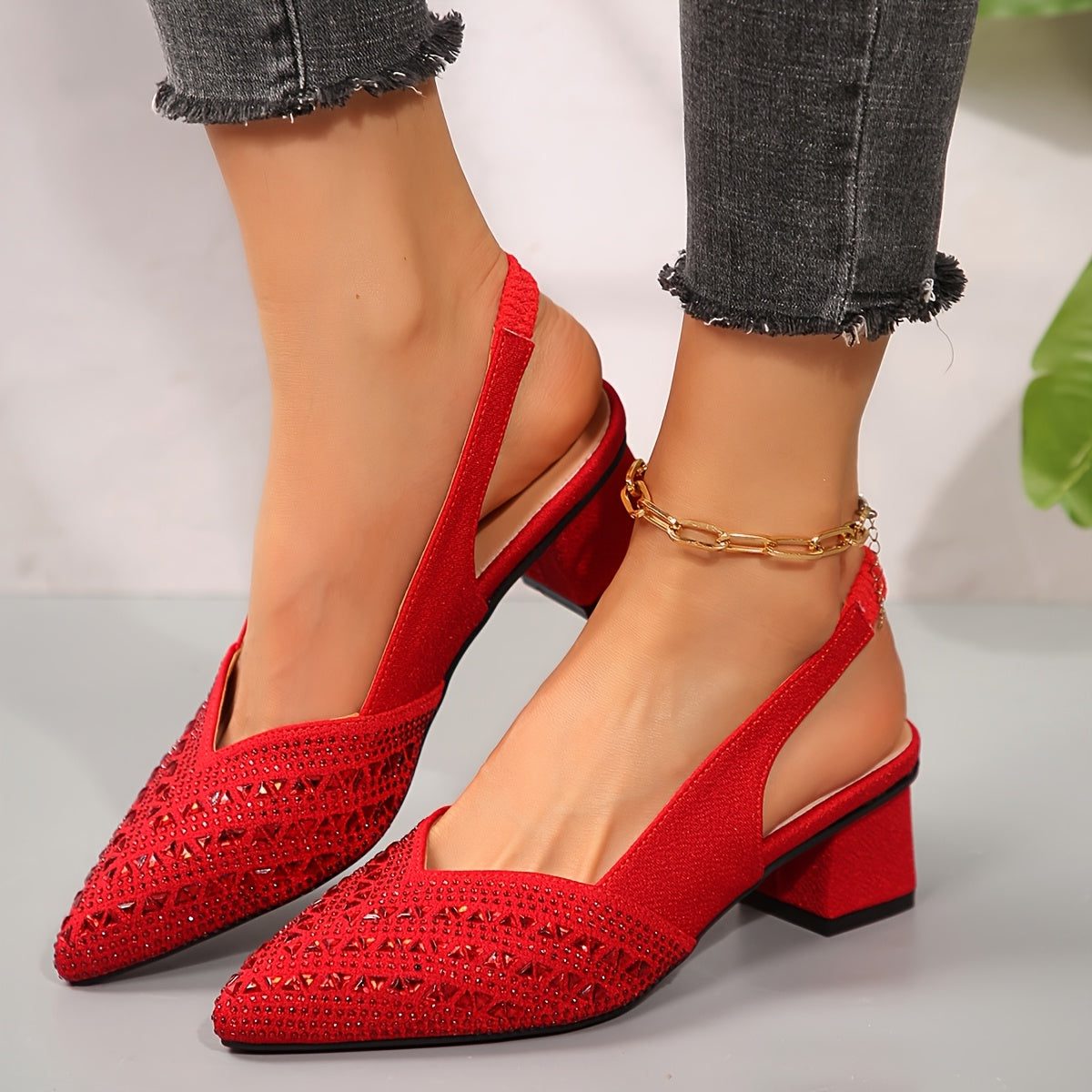 Pulcheria | Glitter Block Heel Shoes with Pointed Toe for Women