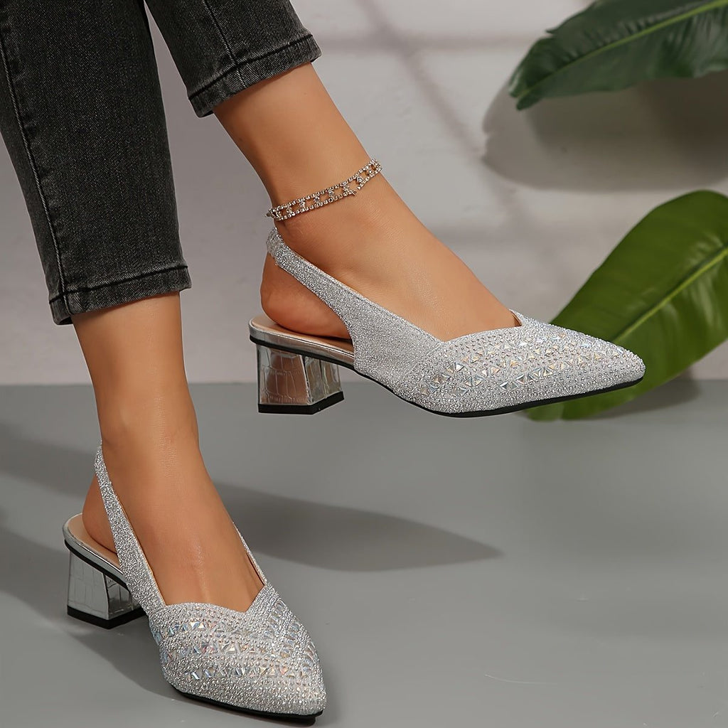 Pulcheria | Glitter Block Heel Shoes with Pointed Toe for Women