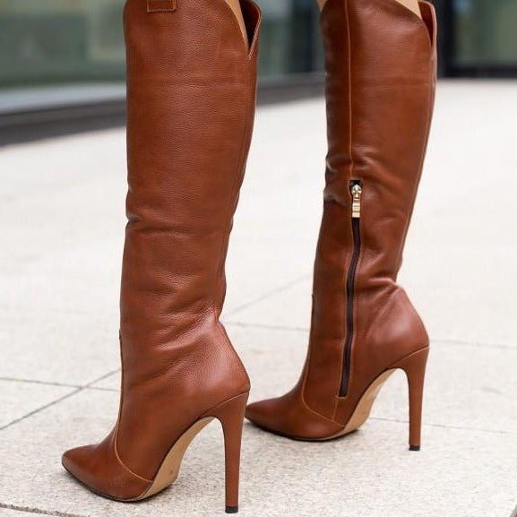 Edana | Suede Knee High Boots with Pointed Toe for Women