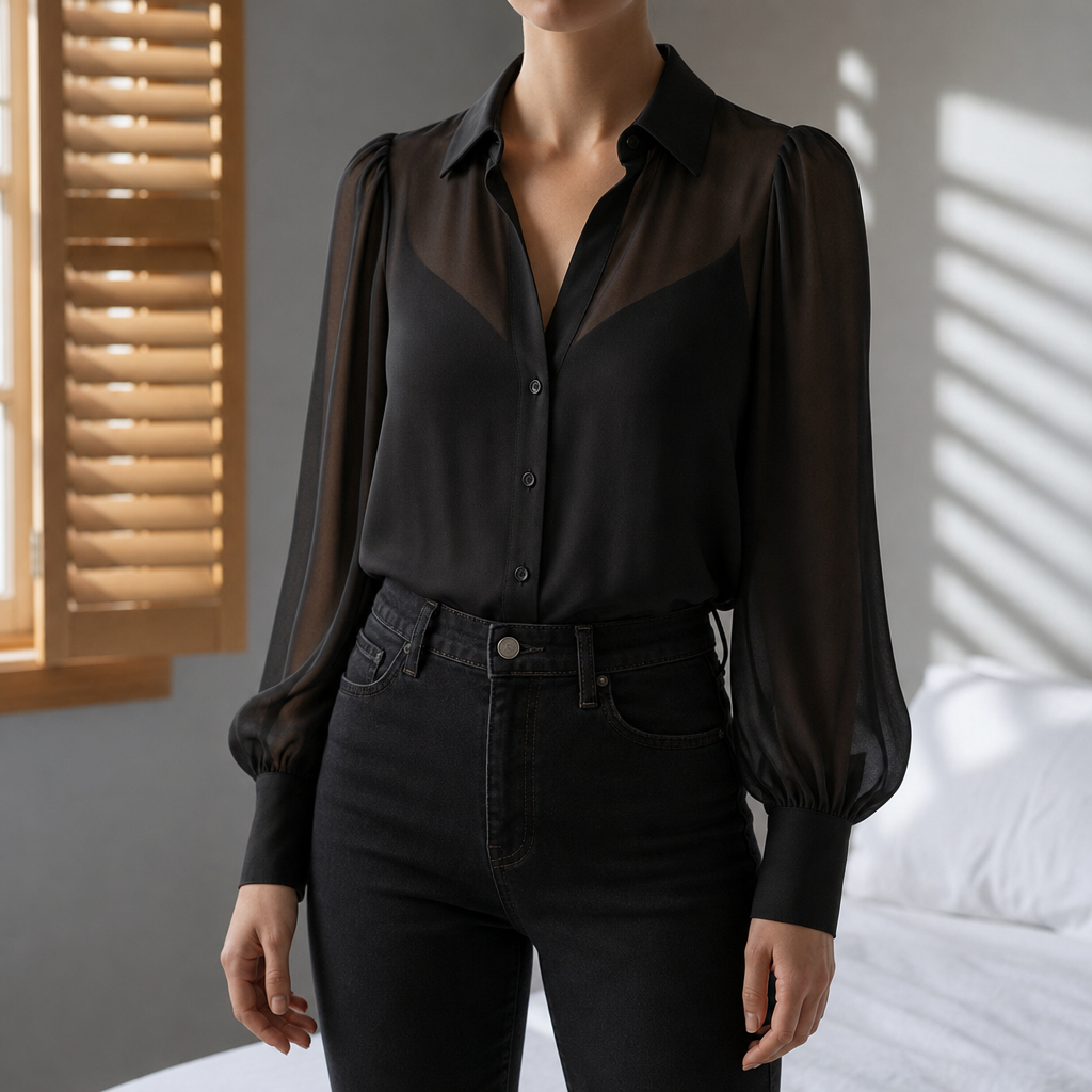 Portovenere Sheer Puff Sleeve Blouse