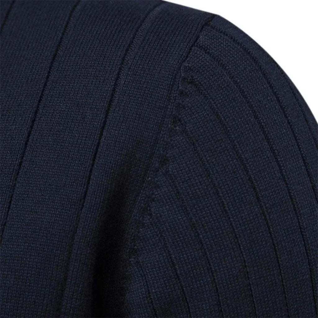 Women's ribbed stand collar half zip sweater with small chest emblem