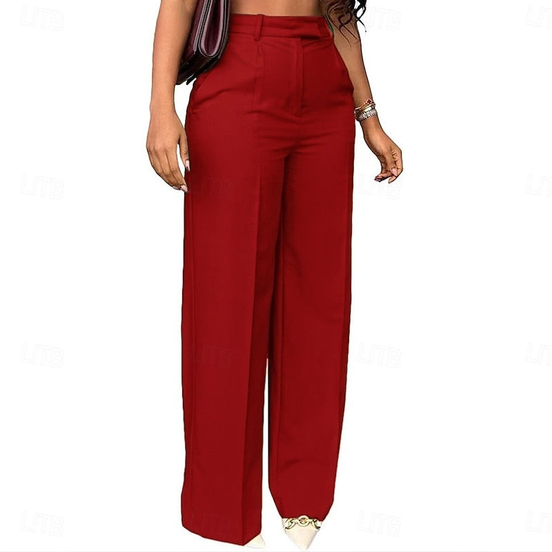 Women's High-Waist Straight Leg Trousers with Pockets