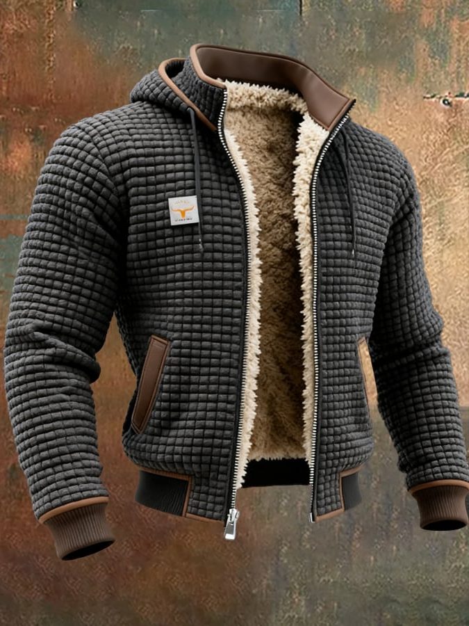 Quilted Zip-Up Jacket with Sherpa Lining for Men