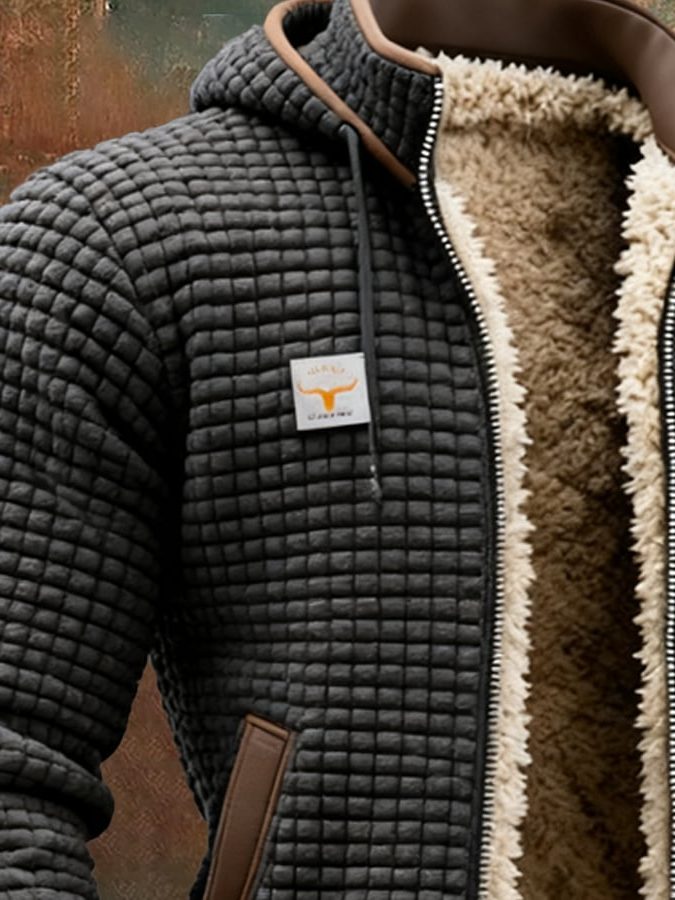 Quilted Zip-Up Jacket with Sherpa Lining for Men