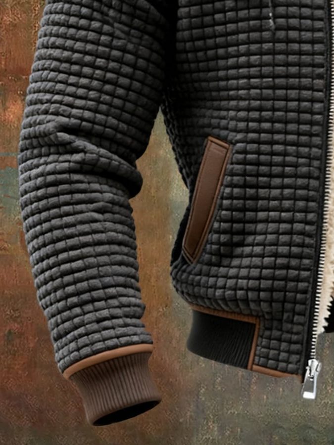 Quilted Zip-Up Jacket with Sherpa Lining for Men