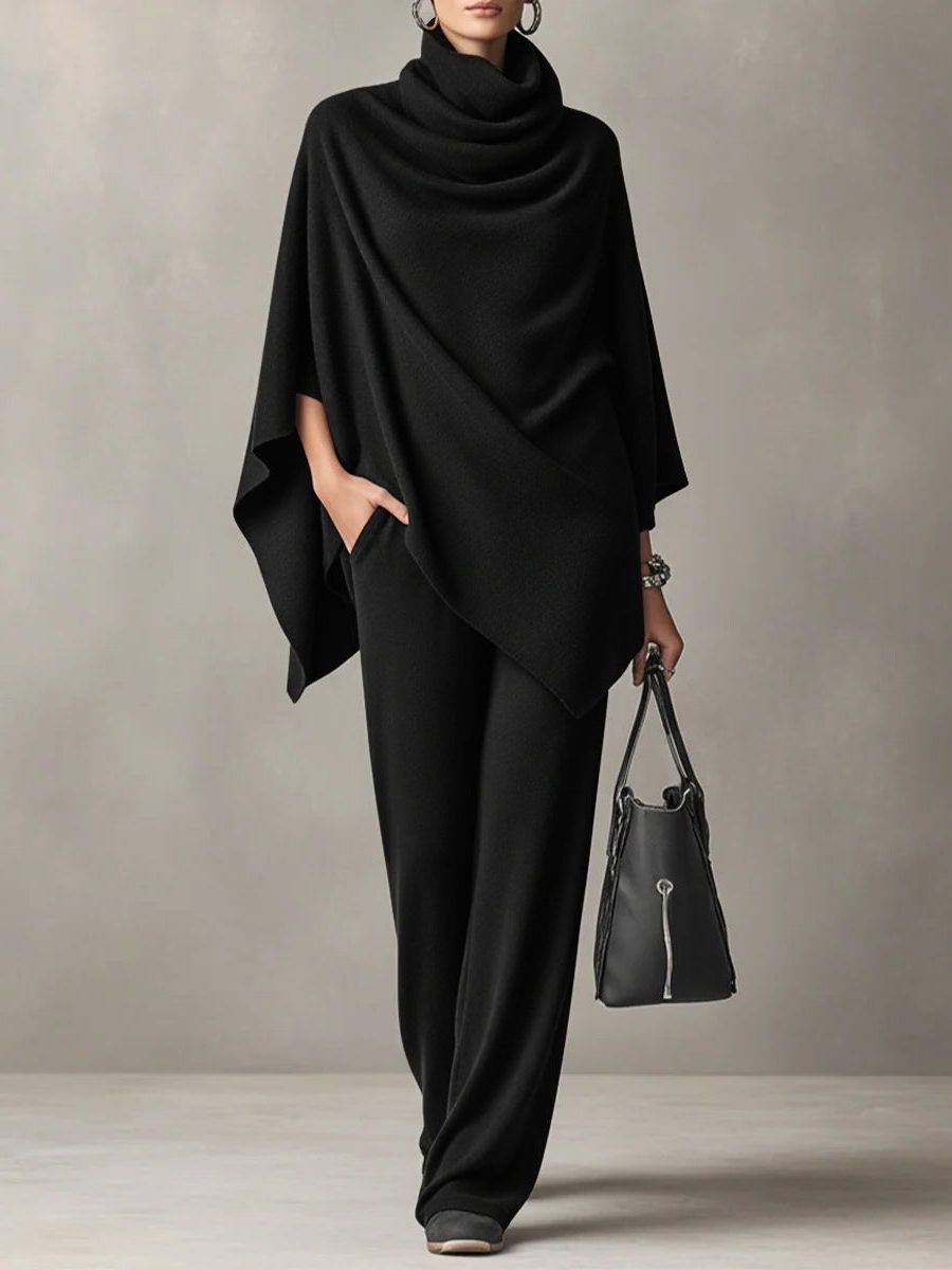 Quintina | Wide Leg Pants Set with Draped Cowl Neck for Women