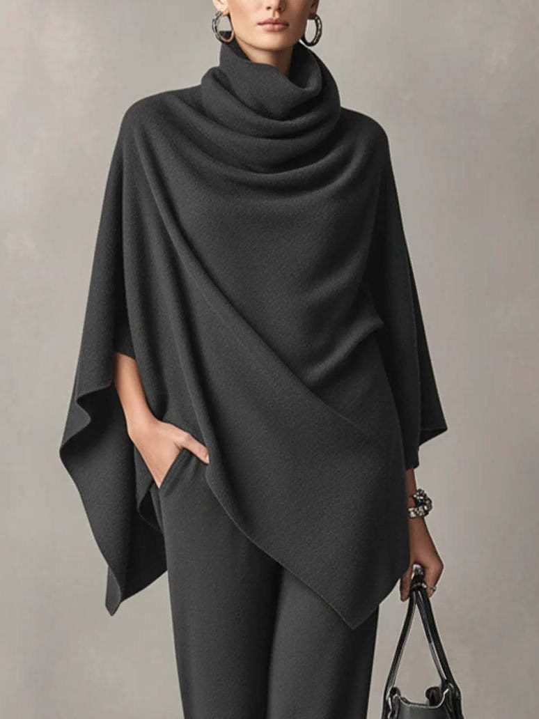 Quintina | Wide Leg Pants Set with Draped Cowl Neck for Women