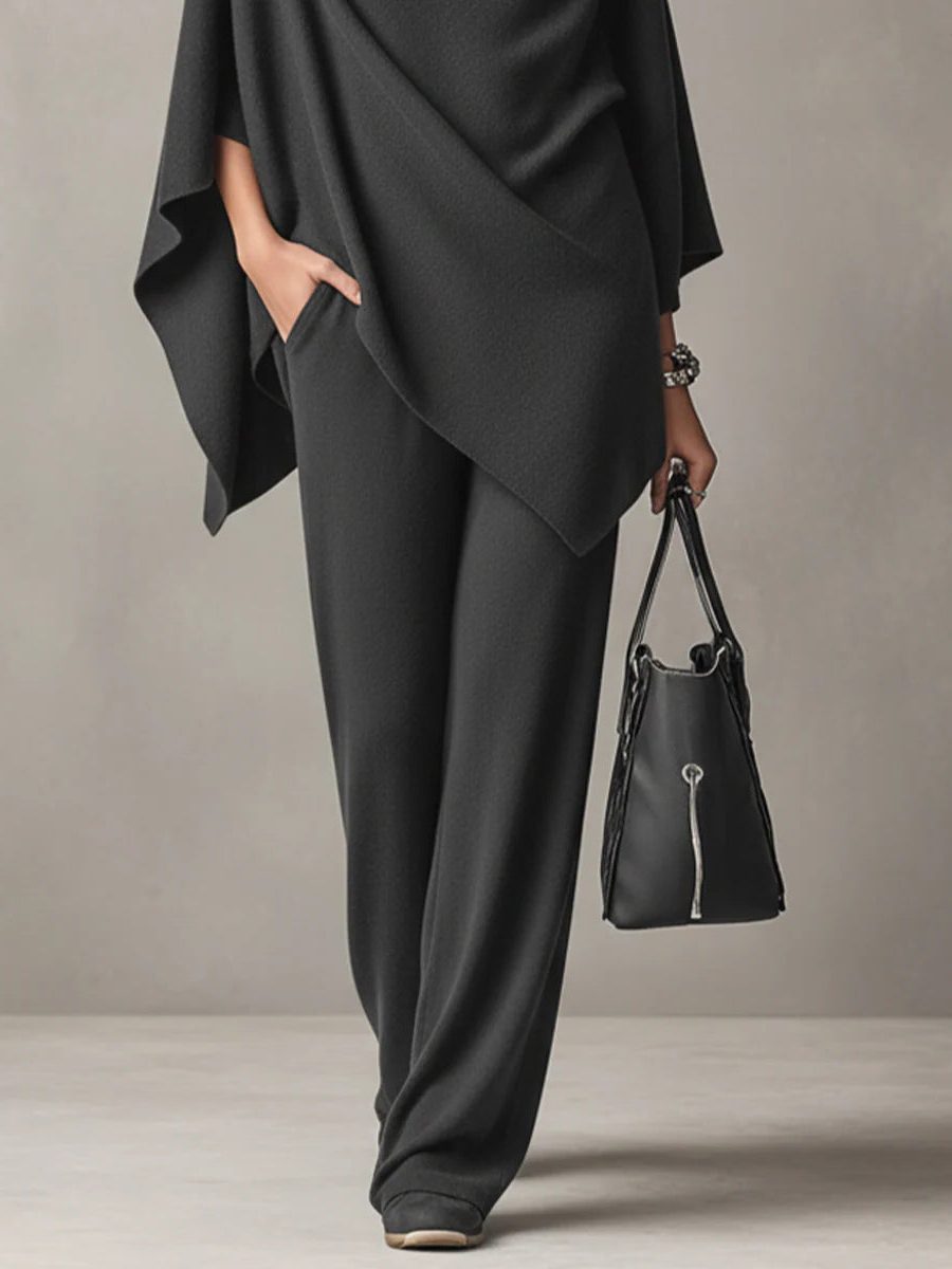Quintina | Wide Leg Pants Set with Draped Cowl Neck for Women
