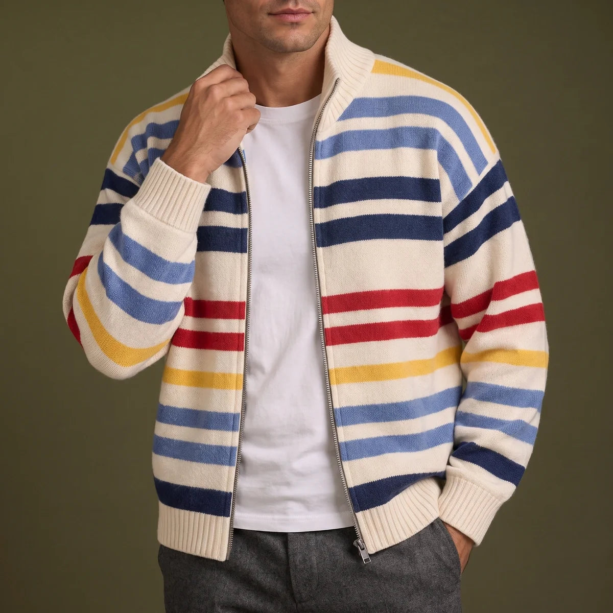 Ramsey Striped Zip Cardigan