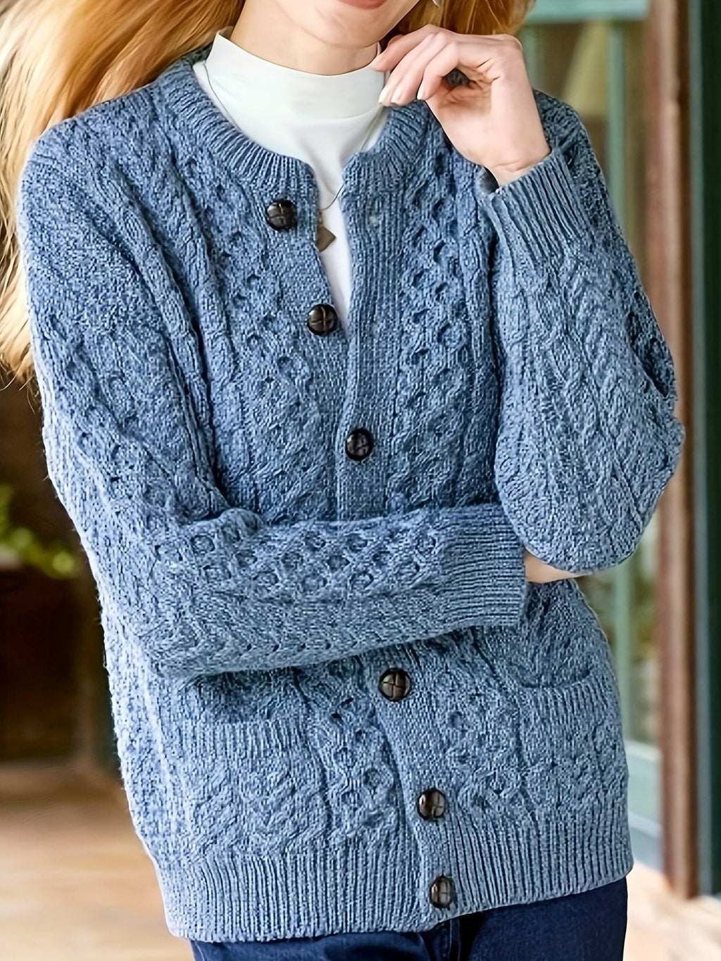 Rashida | Cable Knit Button-Front Cardigan for Women