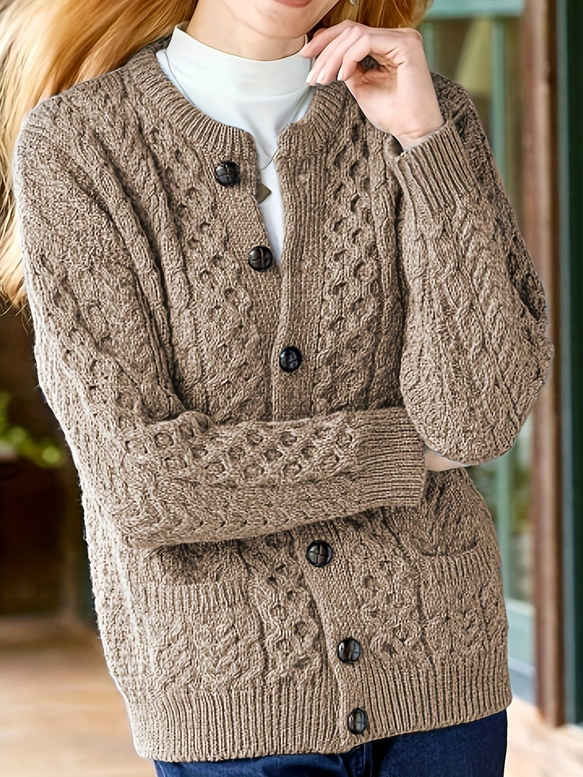 Rashida | Cable Knit Button-Front Cardigan for Women