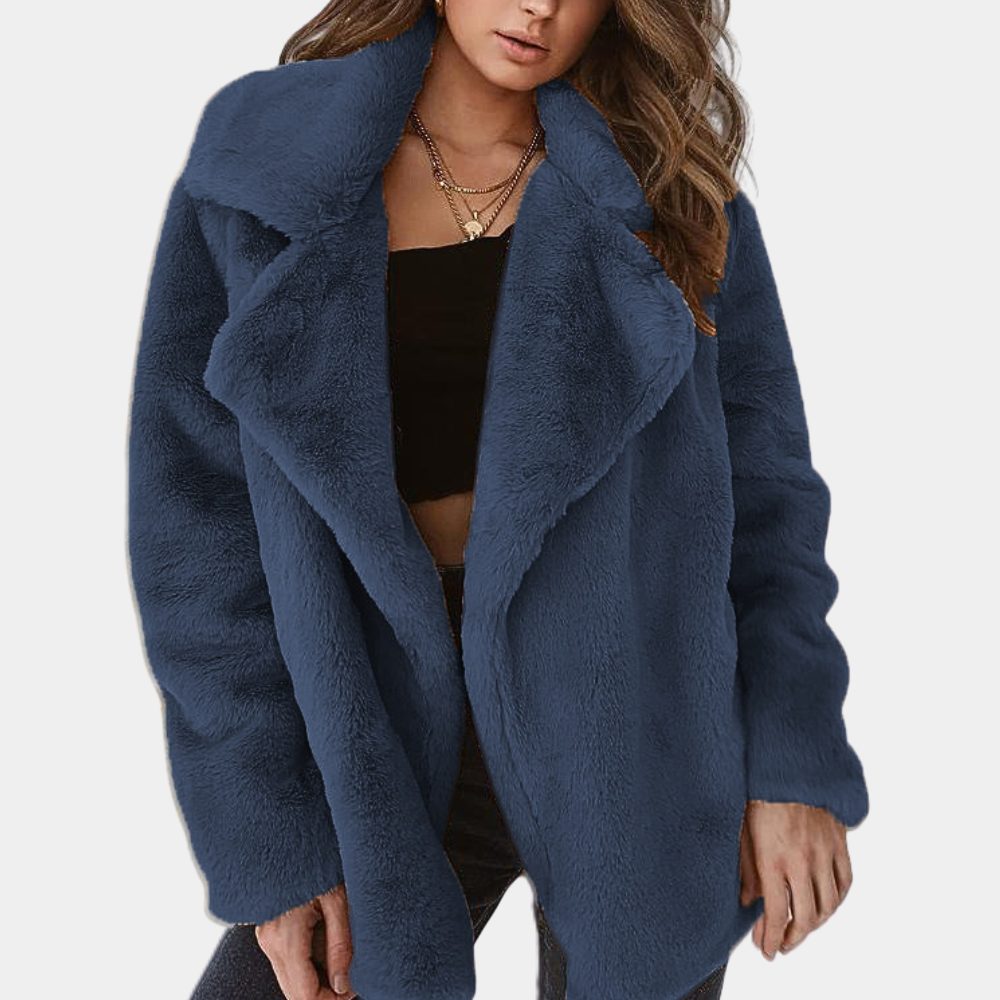 Reagan | Faux Fur Long Winter Coat with Lapel Collar for Women