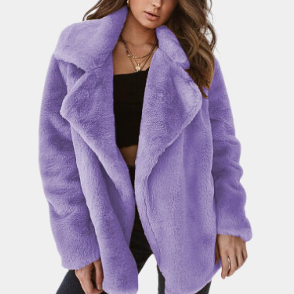 Reagan | Faux Fur Long Winter Coat with Lapel Collar for Women