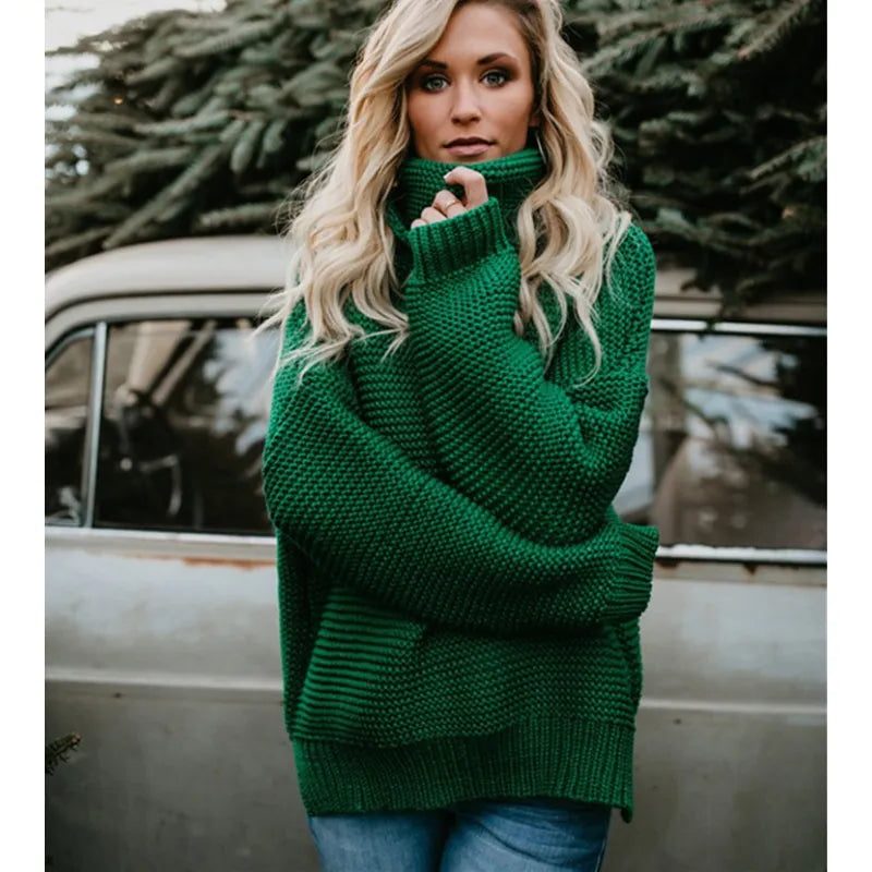 Reagan | Ribbed Knit Oversized Sweater with Roll Neck for Women