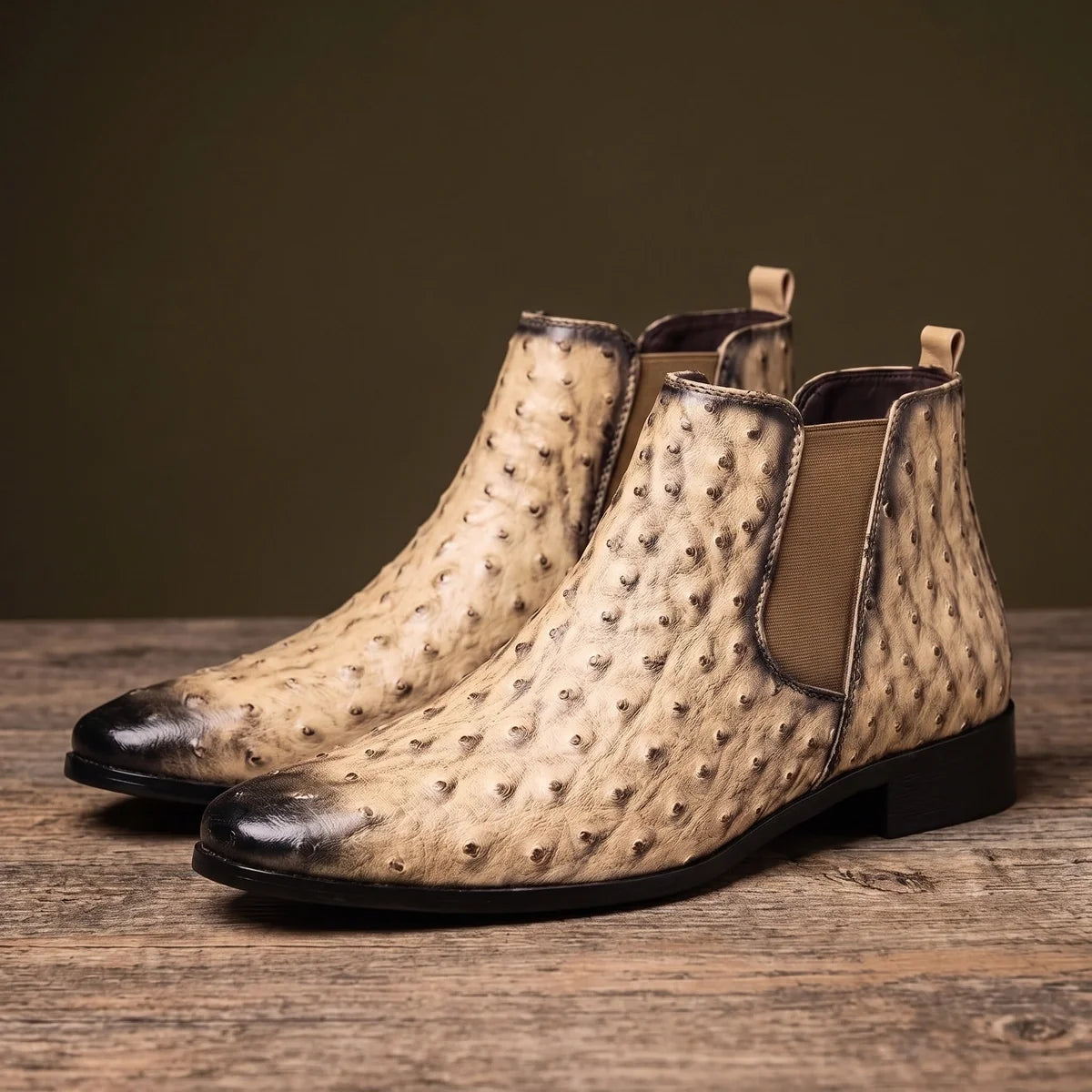 Whitaker Ostrich Embossed Leather Boots