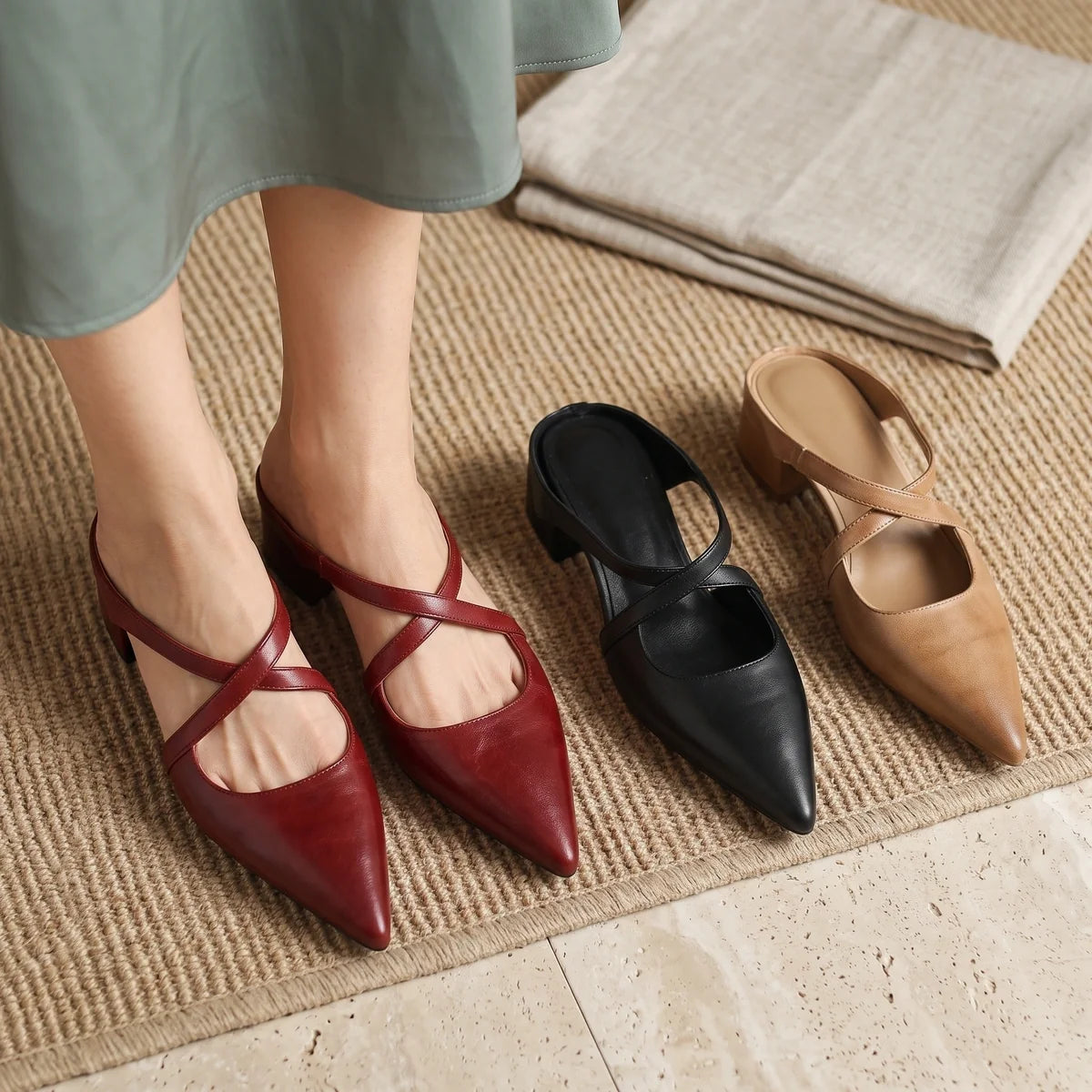 Perrine Crossover Strap Mules