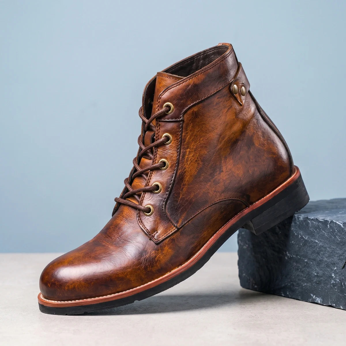 Reinhold Burnished Leather Brass Eyelet Ankle Boots