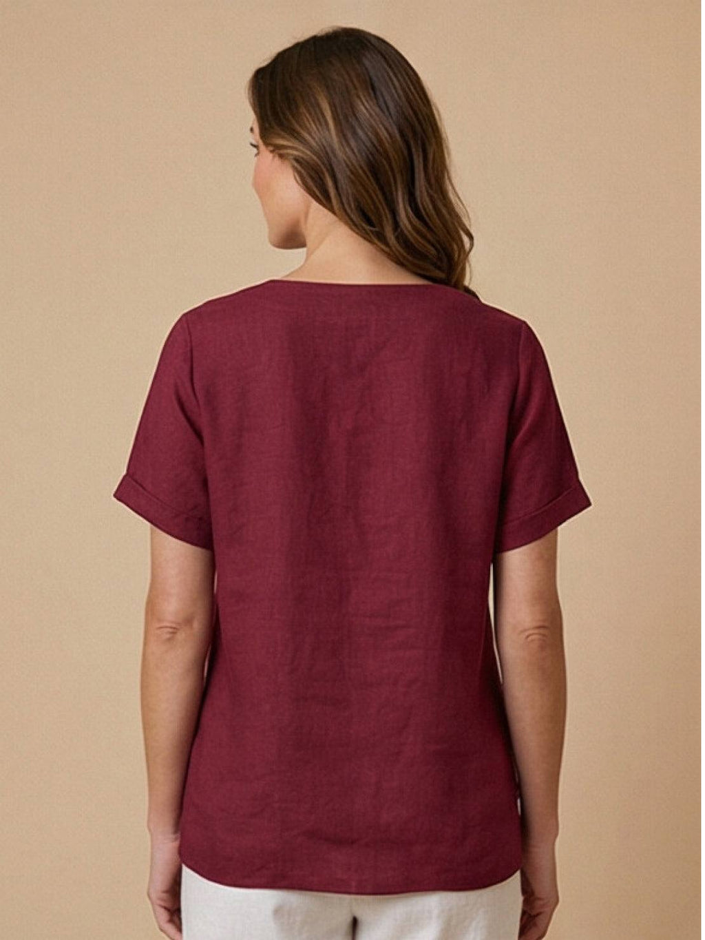 Grace | Women’s Linen Round Neck Button Blouse