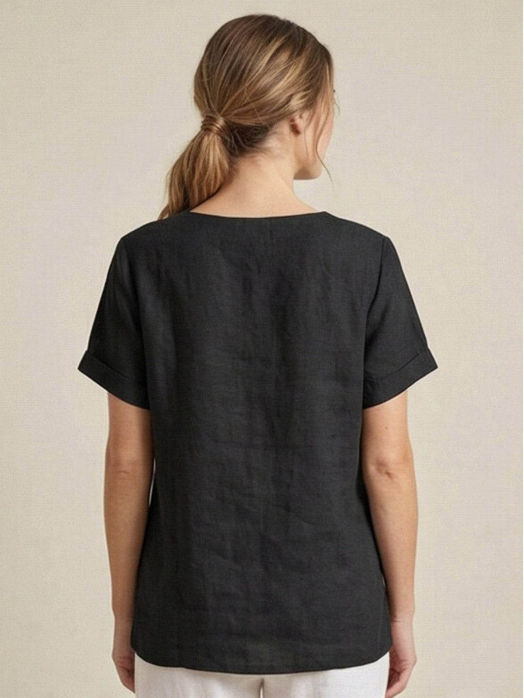 Grace | Women’s Linen Round Neck Button Blouse