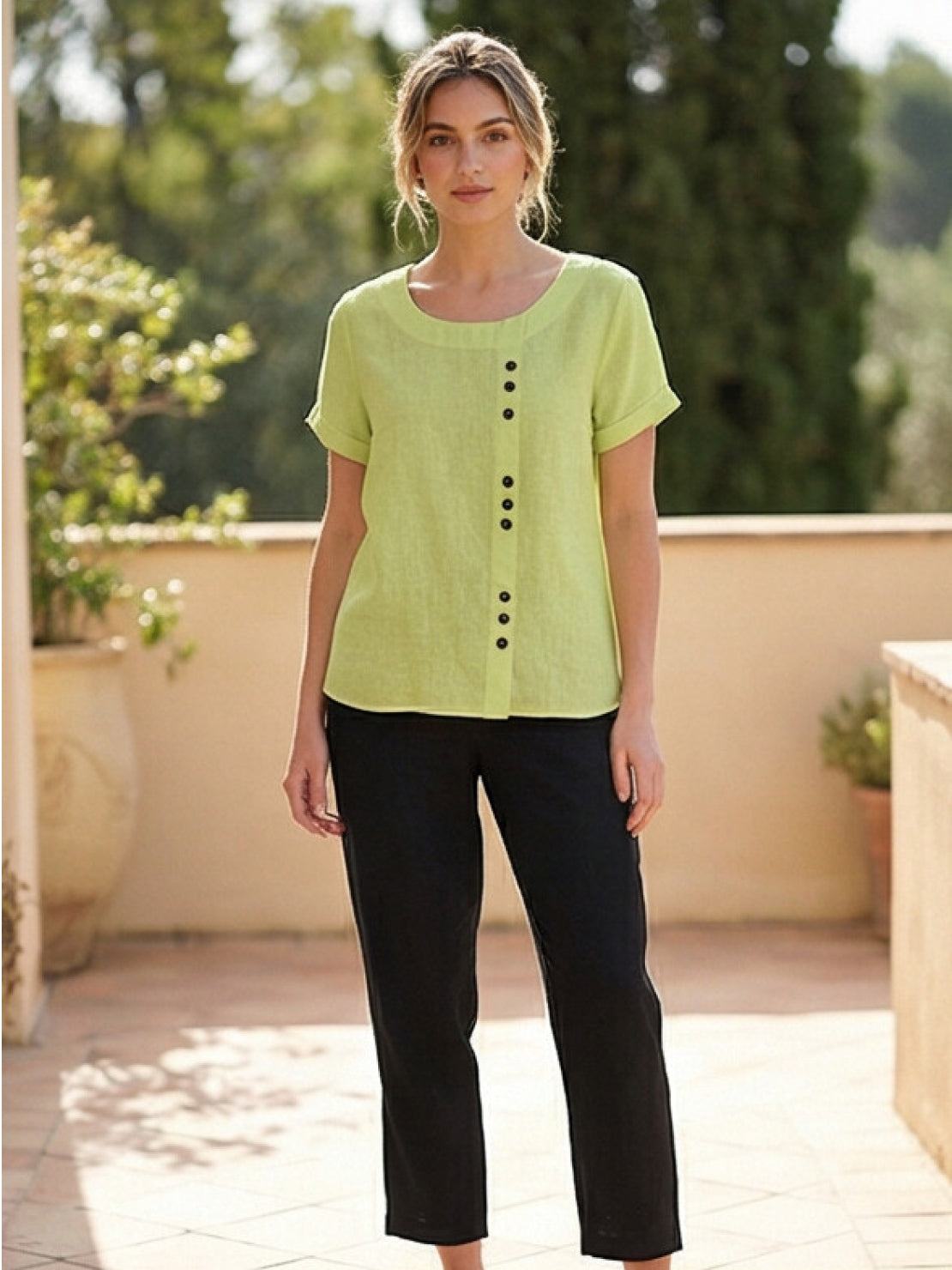Grace | Women’s Linen Round Neck Button Blouse