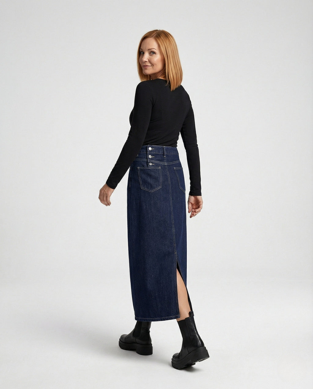 Women's Maxi Denim Skirt with Side Slit for Everyday