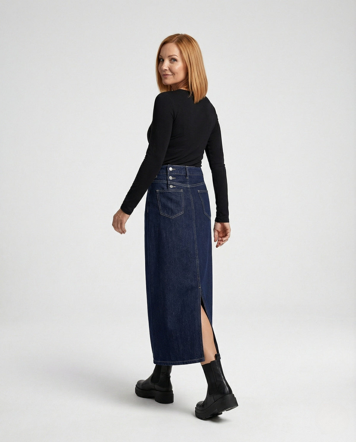 Women's Maxi Denim Skirt with Side Slit for Everyday