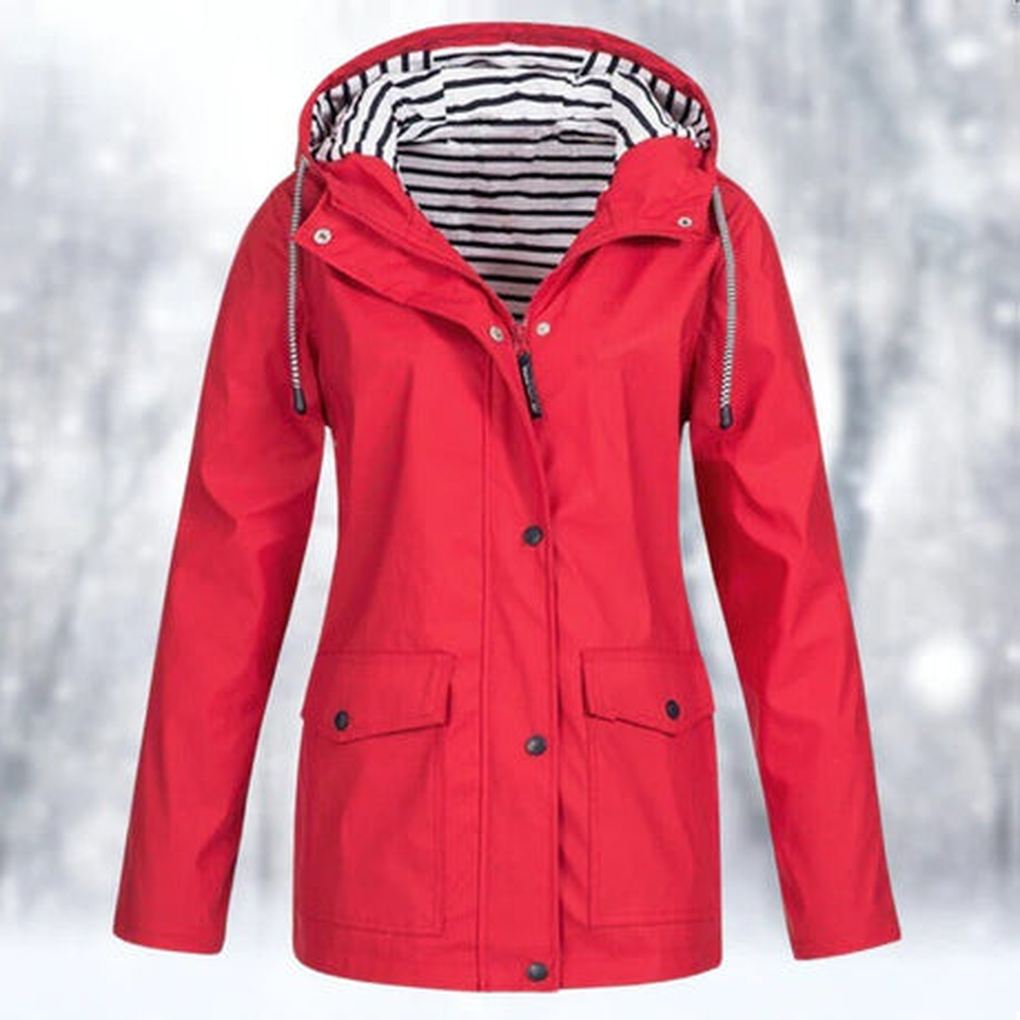 Women's Hooded Rain Jacket Zip Front with Snap Closure