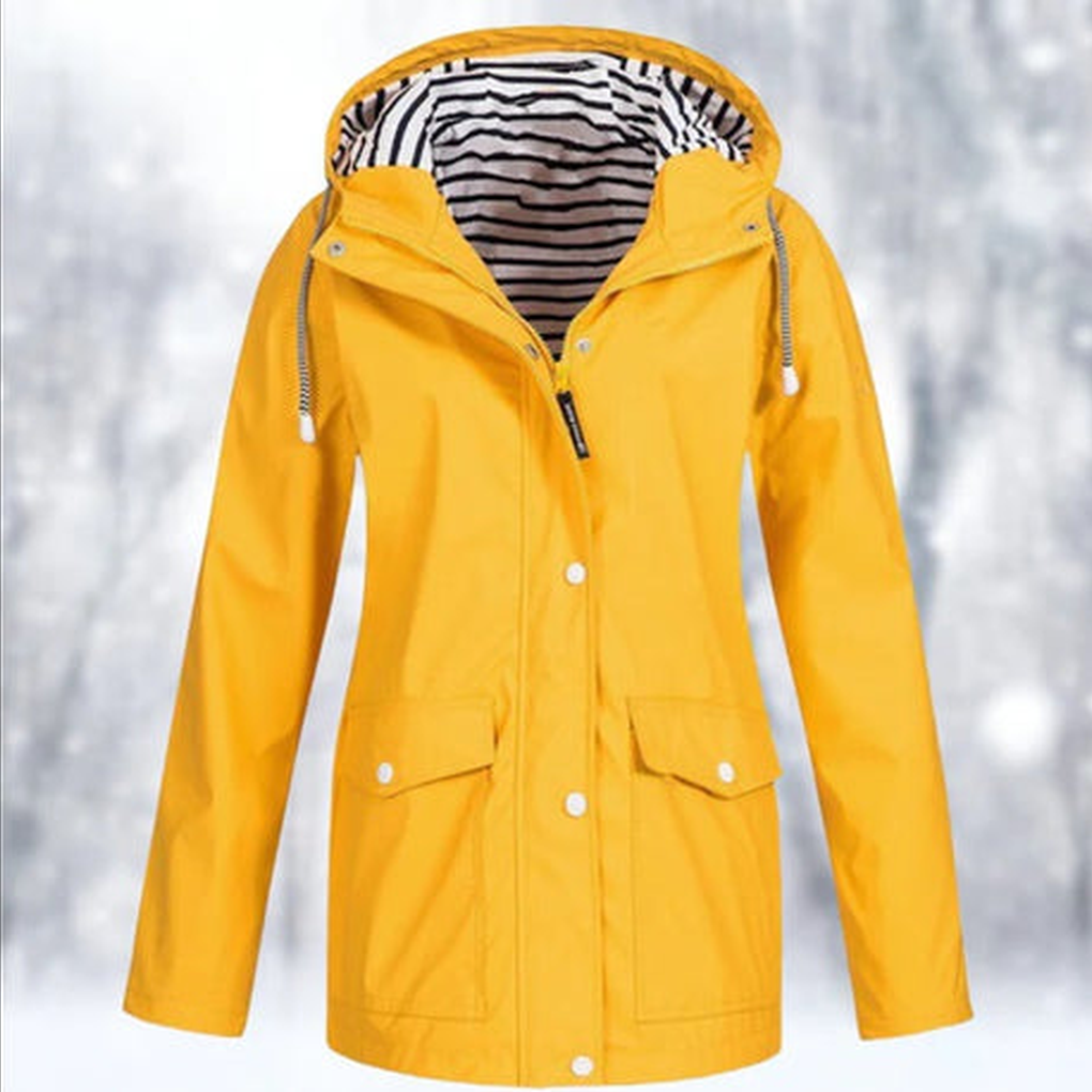 Women's Hooded Rain Jacket Zip Front with Snap Closure
