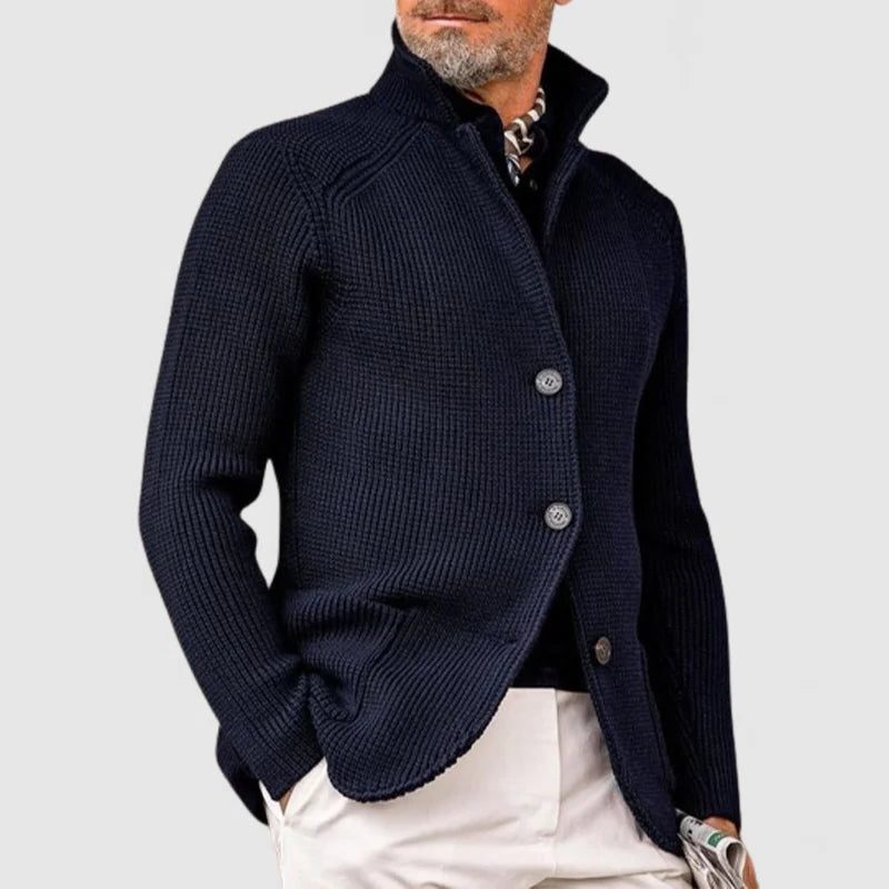 Ribbed Knit Button-Up Cardigan for Men