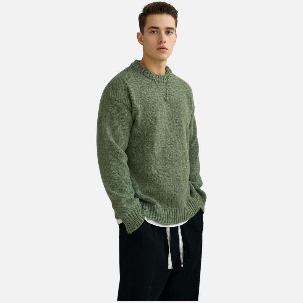 Ribbed Knit Crew Neck Pullover for Men