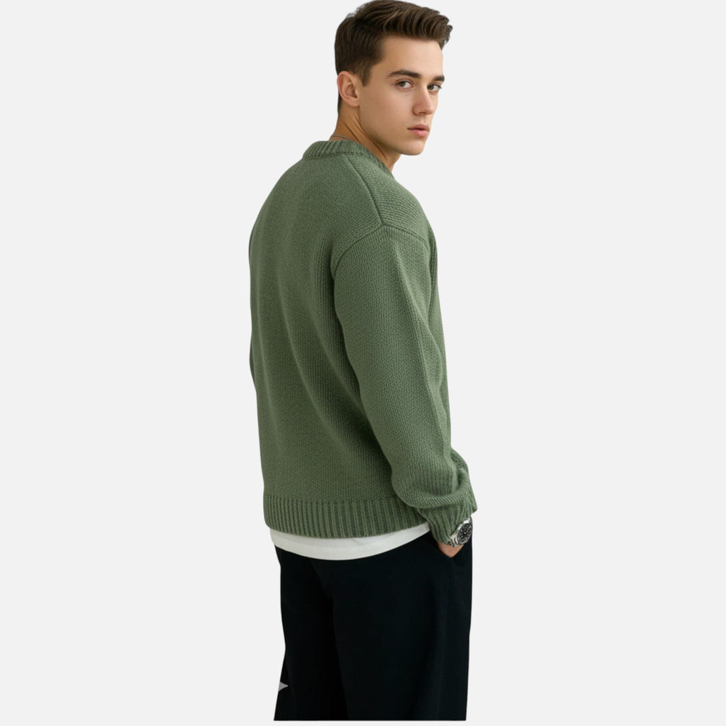 Ribbed Knit Crew Neck Pullover for Men