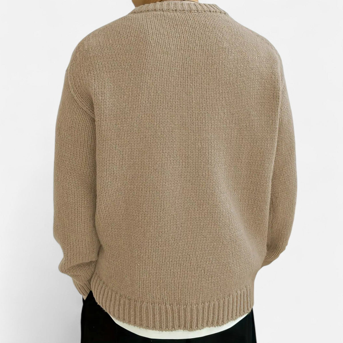Ribbed Knit Crew Neck Pullover for Men