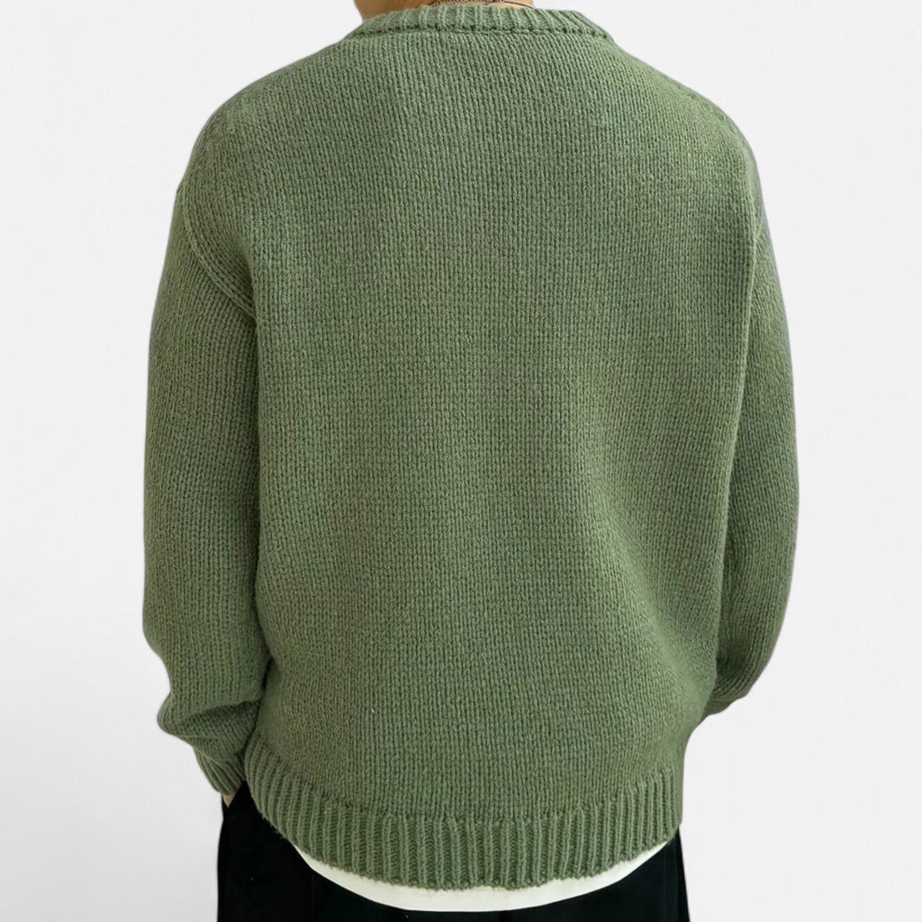 Ribbed Knit Crew Neck Pullover for Men