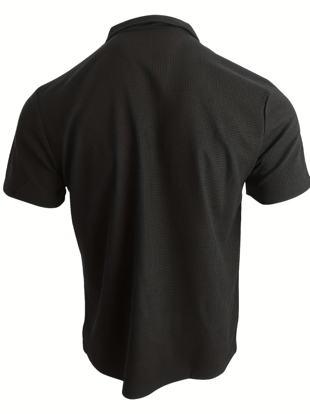 Ribbed Knit Polo Shirt with Spread Collar for Men